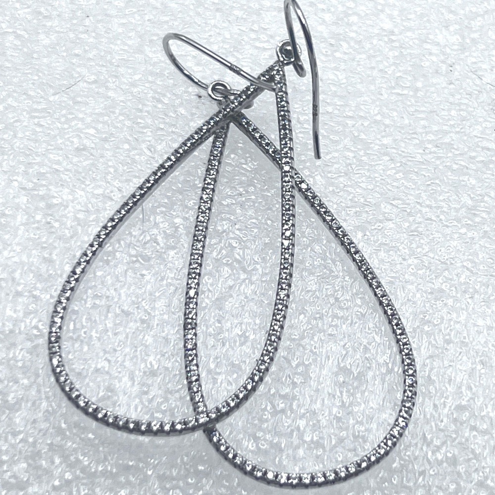 Sterling Silver CZ Micro Pave Hoop Earrings Articulated Prom Formal Wedding
